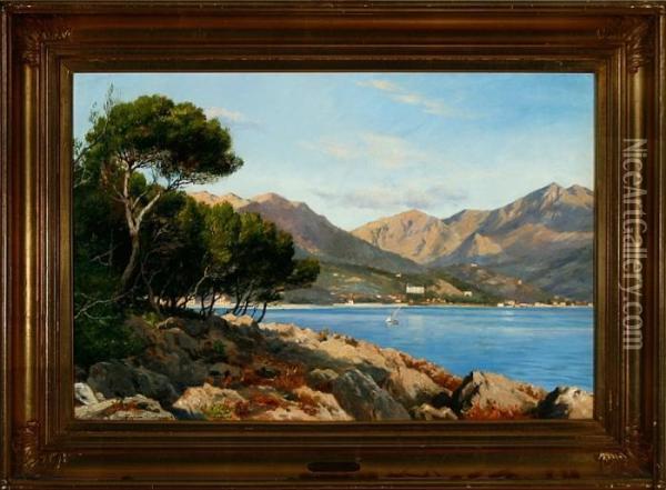 Summer Coastal Scenery From Menton In Southern France Oil Painting - August Fischer