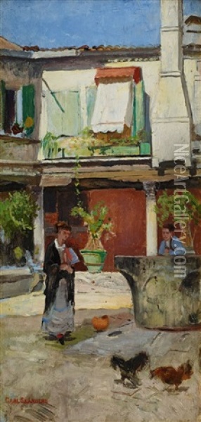 Italiensk Gardsinterior; Venedig Eller Rom Oil Painting - Carl Skanberg
