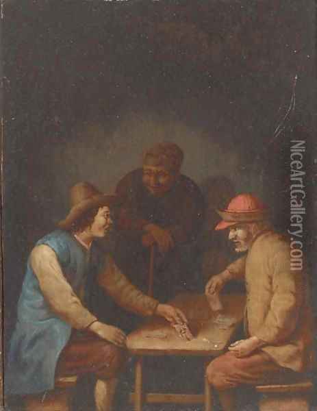 Peasants playing cards in an interior Oil Painting - Hubert van Ravesteyn