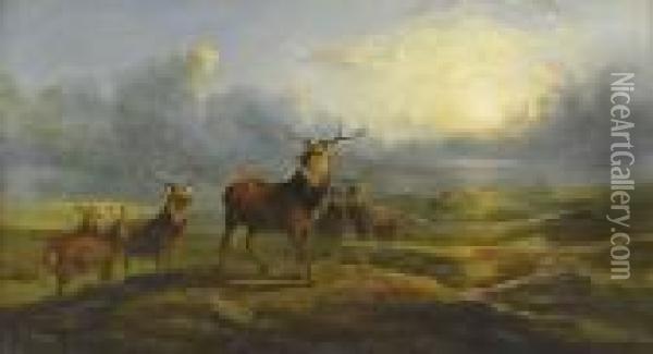 Landskap Med Hjortar Oil Painting - Richard Ansdell