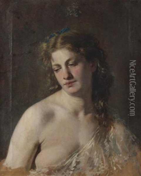 Portrait Of A Lady (the Artist's Wife?) Oil Painting - Nazzareno Cipriani