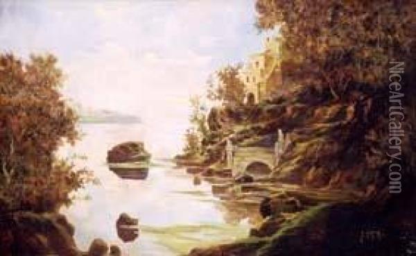 Paesaggio Lacustre Con Villa. Oil Painting - Napoleone Luigi Grady