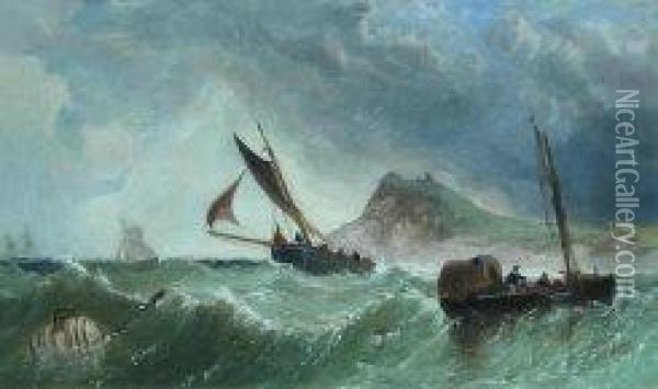 Boats In Stormy Seas Oil Painting - James M., Meadows Snr.