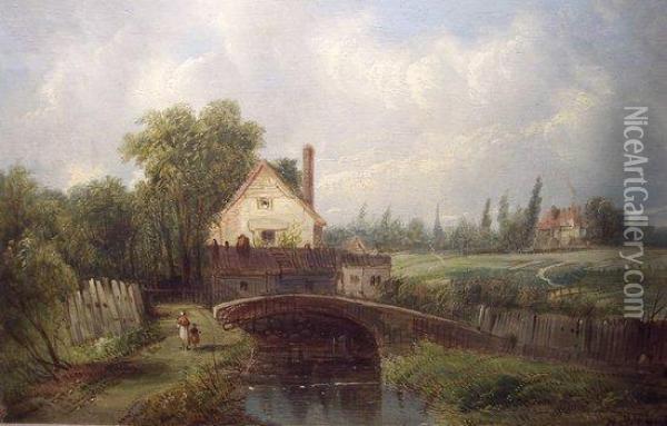 Mill By A Bridge Oil Painting - A.H. Vickers