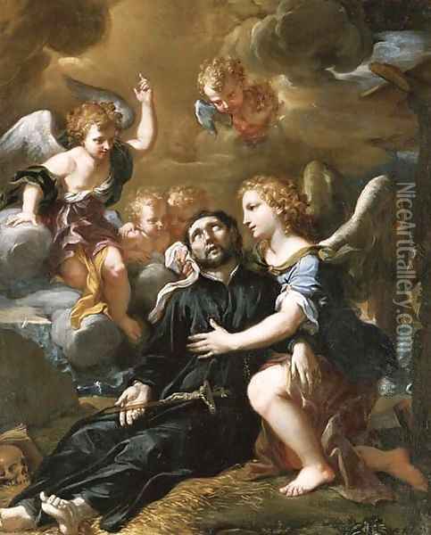 Angels comforting Saint Francis Xavier Oil Painting - Ludovico Mazzanti