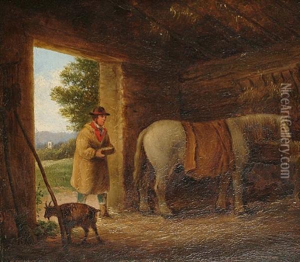 A Country Stable Oil Painting - Julius Godet