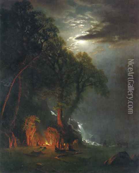 Campfire Site Yosemite Oil Painting - Albert Bierstadt