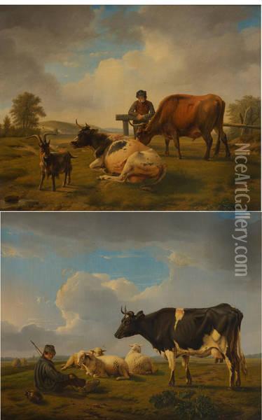 Bergers Sur Fond De Paysage Vallonne Oil Painting - Adolphe Robert Jones