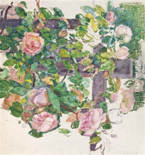 Les Roses Grimpantes Oil Painting - Theo van Rysselberghe