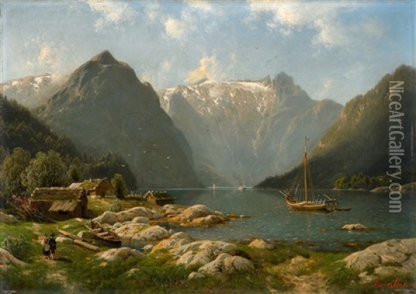 Norwegischer Fjord Oil Painting - Johannes Bartholomaeus Duntze