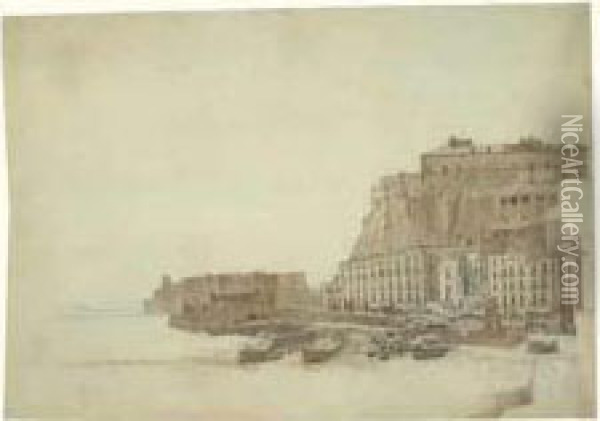 Vue Du Port De Naples Avec Le Chateau De L'oeuf Oil Painting - Simon-Joseph-Alexandre-Clement Denis
