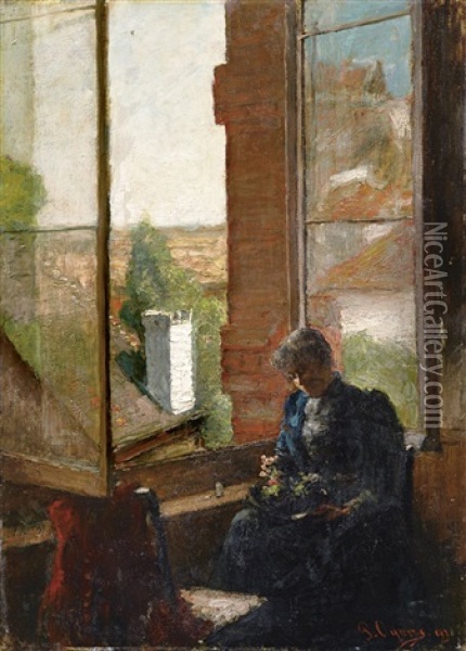 Sitzende Frau Am Fenster Oil Painting - Pierre (Pieter) Oyens