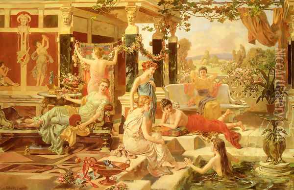 The Roman Bath Oil Painting - Emmanuel Oberhausen