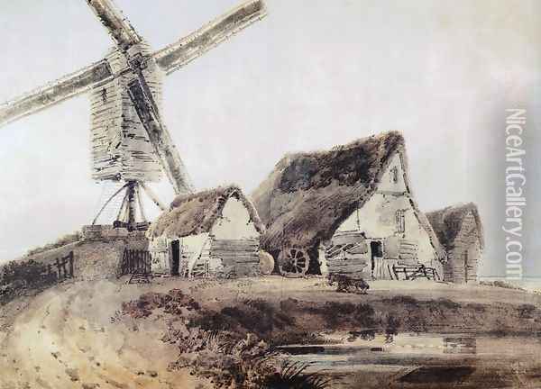 Mill in Essex Oil Painting - Thomas Girtin