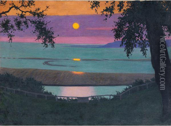 Coucher De Soleil A Grce, Ciel Orange Et Violet Oil Painting - Felix Edouard Vallotton