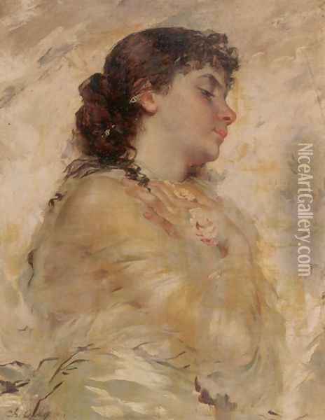 Portrait Of A Young Woman In Profile Oil Painting - Charles Chaplin