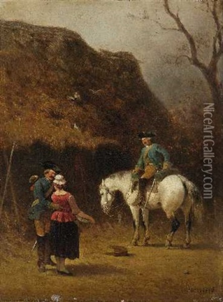 Zwei Soldaten Mit Einer Magd Oil Painting - Julius Noerr