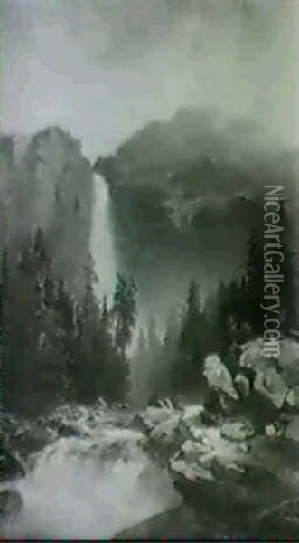 Gebirgslandschahft Mit Wasserfall Oil Painting - August Wilhelm Leu