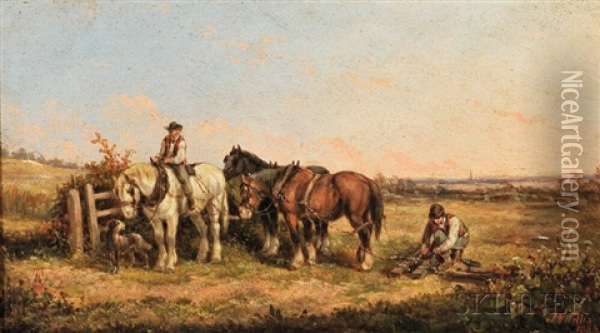 Hitching The Plow Oil Painting - Edmund Aylburton Willis
