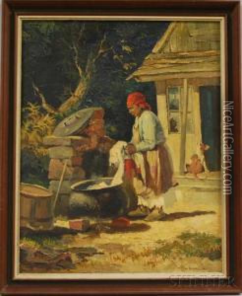 African-american Washerwoman Oil Painting - Chester K. Van Nortwick
