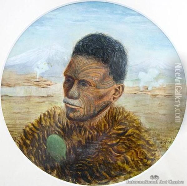 Maori Chief In Geyserland Oil Painting - Sam Stuart