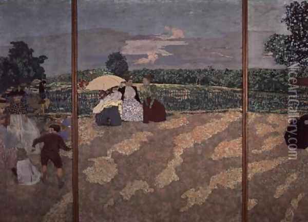 The Public Gardens: The Nurses, The Conversation and The Red Umbrella, 1894 Oil Painting - Jean-Edouard Vuillard