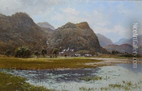 A Lakeland Landscape, With Country House (lake District?) Oil Painting - Edward Henry Holder