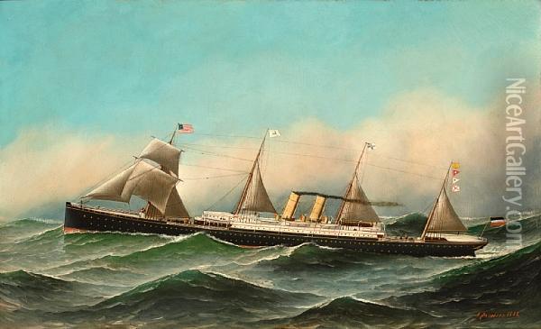 The North German Lloyd Passenger Ship S.s.lahn Oil Painting - Antonio Nicolo Gasparo Jacobsen