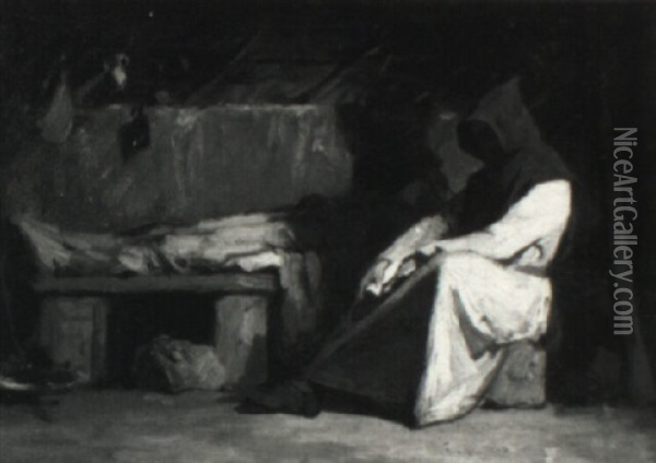 After The Last Rites Oil Painting - Theodule Ribot