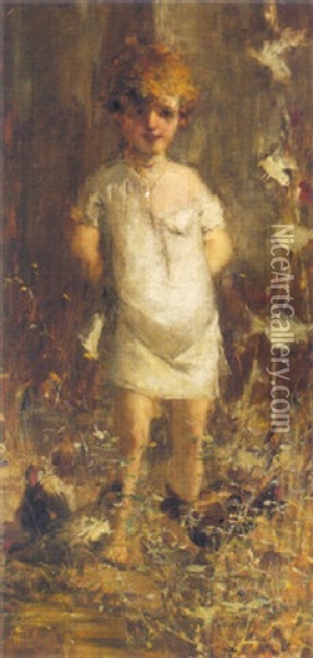 Girl Among Wild Flowers Oil Painting - Virgilio Ripari
