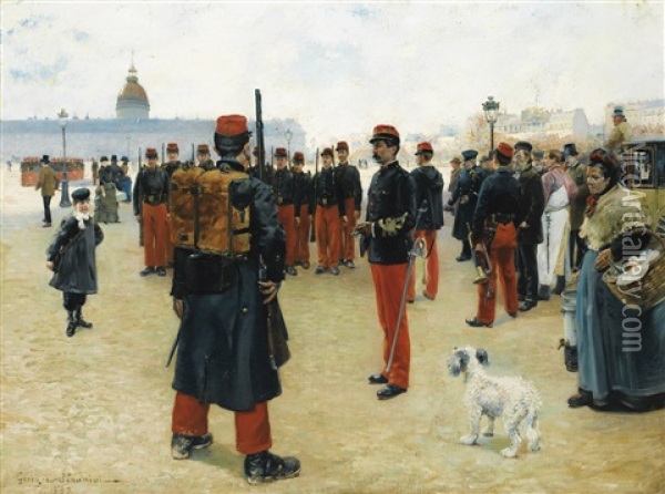 Eleves Caporaux Sur L'esplanade Des Invalides A Paris Oil Painting - Pierre Georges Jeanniot