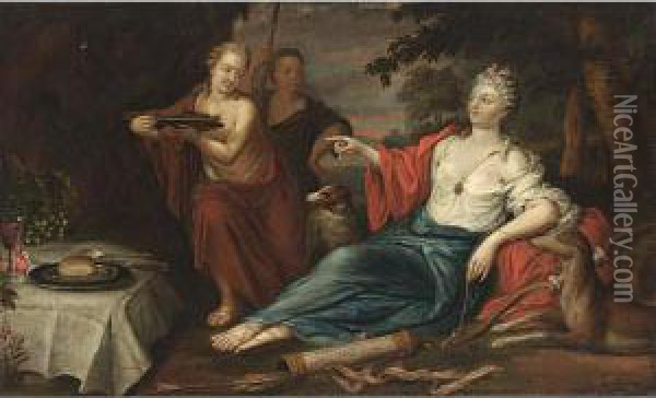 Diana With Her Servants Resting Oil Painting - Matheus Terwesten