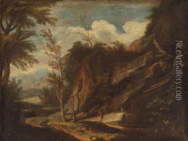 A Mountainous Landscape With Figures Near A Track Oil Painting - Bartolomeo Torreggiani