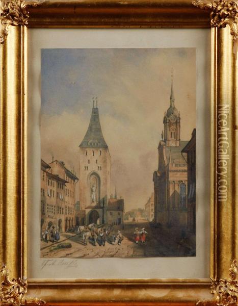 Stadsbild Fran Mellaneuropa Oil Painting - Carl Fredrik August Cantzler