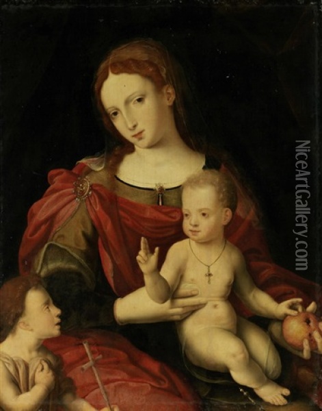 Madonna Mit Jesus Und Johannes Dem Taufer Oil Painting -  Master of the Parrot