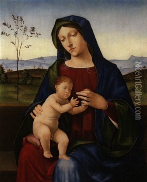 Madonna Im Feien, Dem Kind Einen Apfelreichend Oil Painting - Benedetto Diana