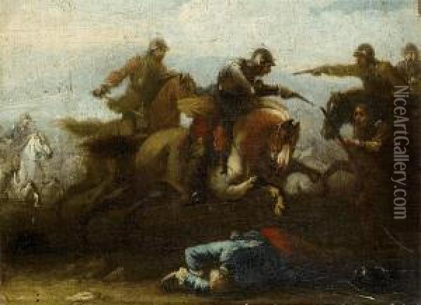A Cavalry Skirmish Oil Painting - Guglielmo Cortese Il Borgognone