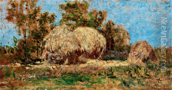 Sunlit Landscape Oil Painting - Geza Meszoely