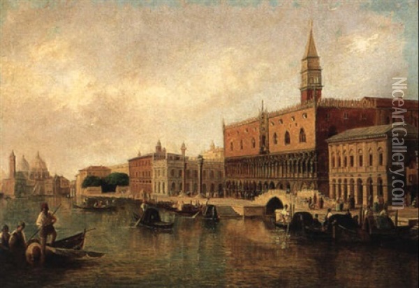 View Of The Grand Canal, Venice, Looking Toward The Doge's Palace Oil Painting - James Holland