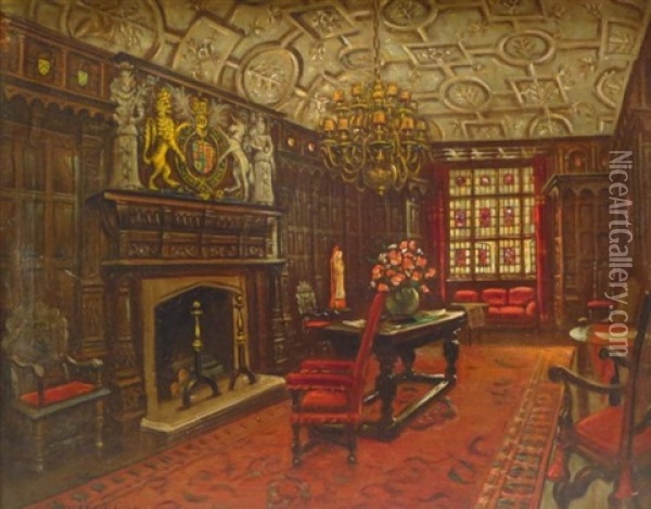 Interior Of A Library Oil Painting - Walter I. Cox