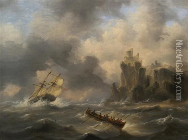 Ships On Stormy Water Oil Painting - Govert Van Emmerik