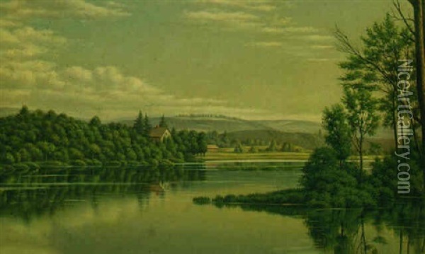 Lake With Cottage Oil Painting - Levi Wells Prentice