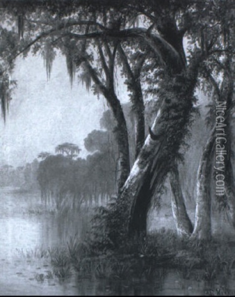 In The Bayou Oil Painting - Joseph Rusling Meeker
