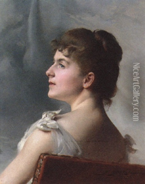 Portrait Of A Lady Seated On A Chair In A White Cocktail Dress Oil Painting - Paul Francois Quinsac