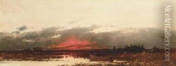 Sunset Over A Marsh Oil Painting - Ludvig Munthe
