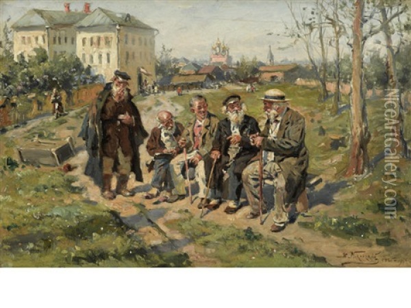Conversation On A Sunny Day Oil Painting - Vladimir Egorovich Makovsky
