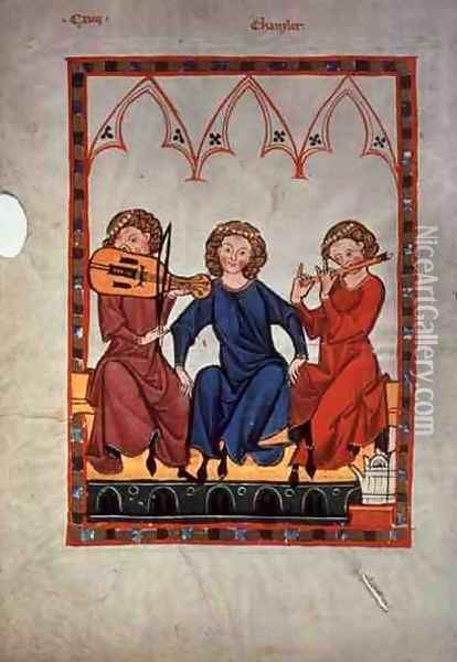 Musicians, from the Manasse Codex, a collection of courtly love songs, c.1300-20 Oil Painting - Anonymous Artist