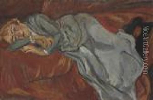 Femme Couchee Sur Un Divan Rouge Oil Painting - Chaim Soutine