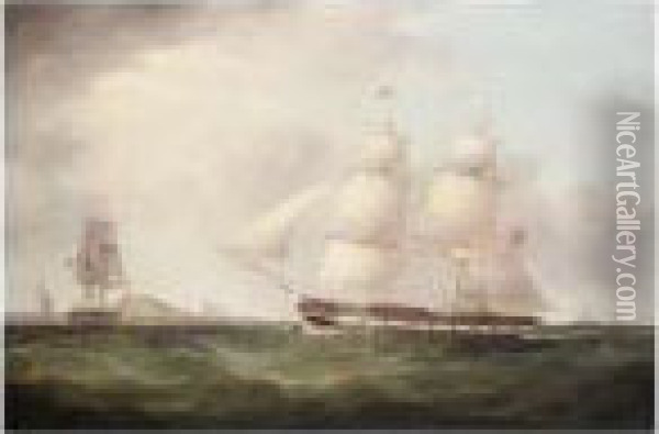 The Brazil Packet In Two Positions Off The Coast Oil Painting - Samuel Walters