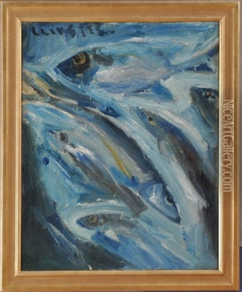 School Of Blue Fish No.1 Oil Painting - Merton Clivette